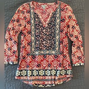 Lucky Brand Geometric Floral Print Long Sleeve Top Small